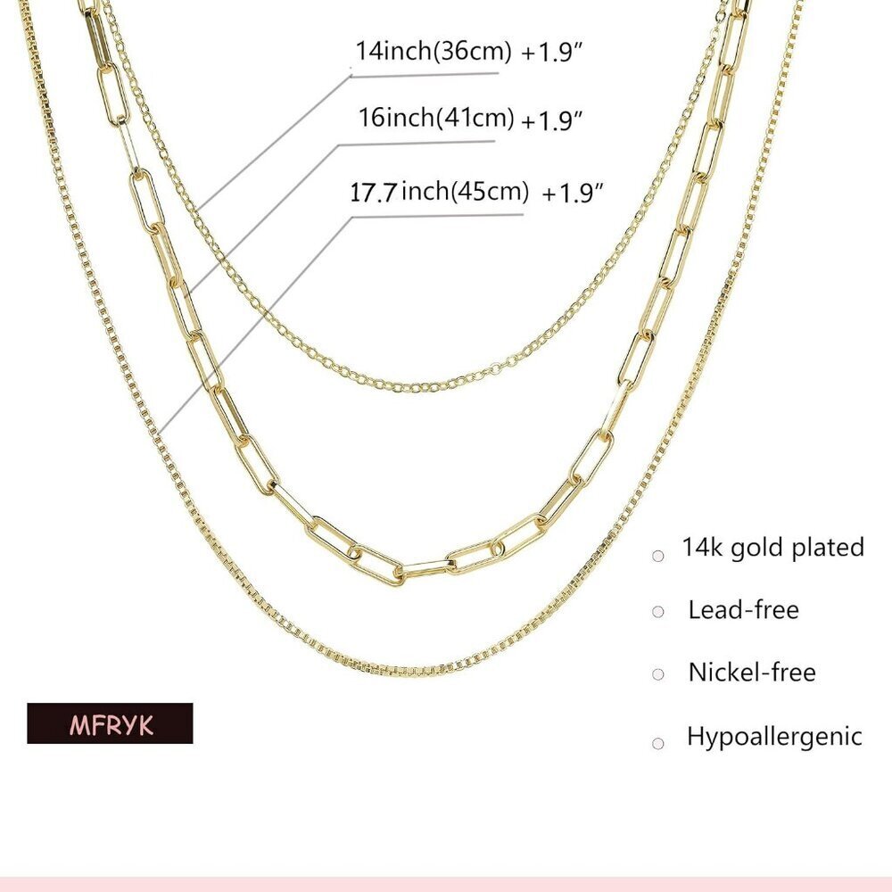 Gold/Silver Necklaces Stack For Women,14K Gold/Sterling Silver Plated Simple Lay - Picture 6 of 9